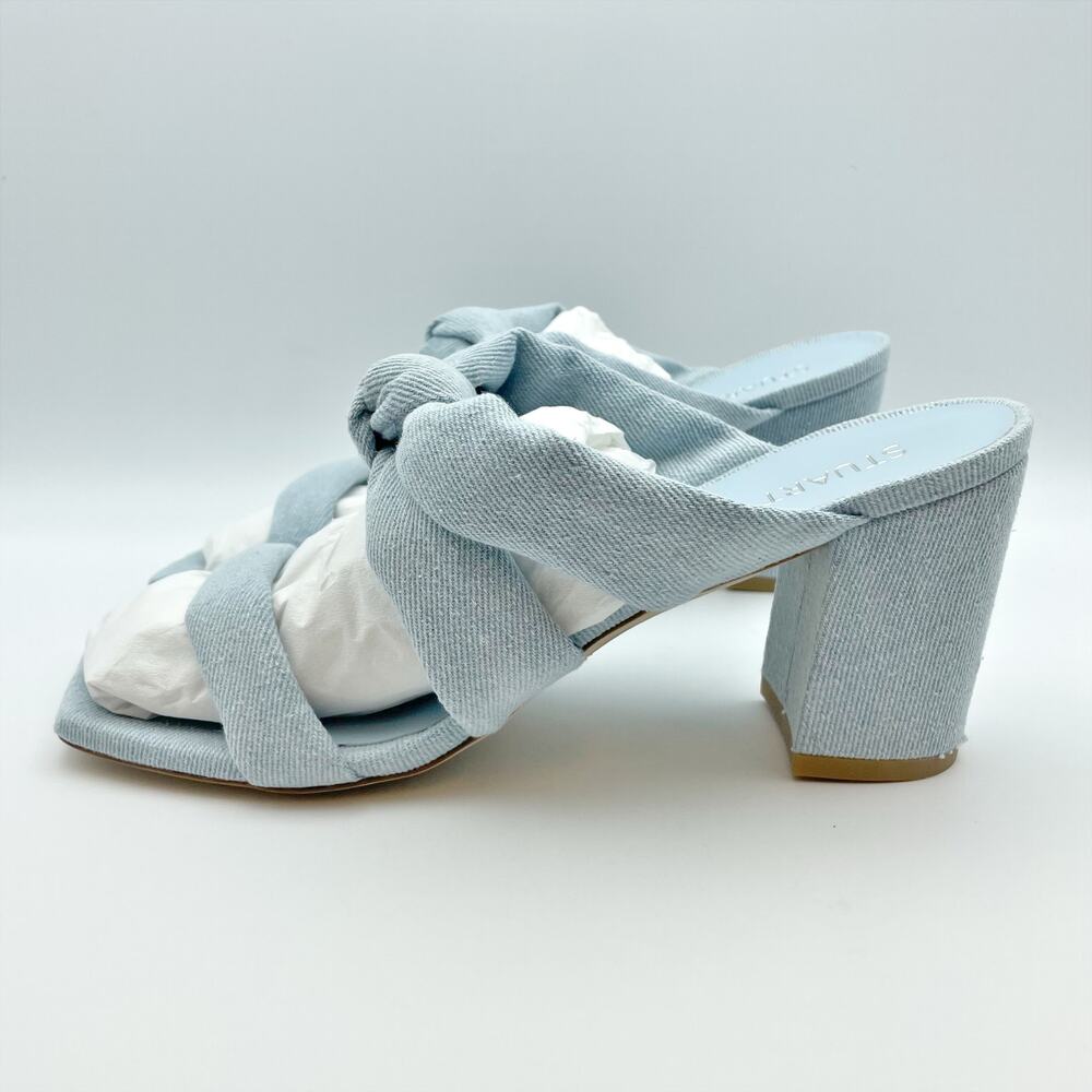Stuart Weitzman Womens Playa 75 Knot Sandals 9.5M Blue Denim Block Heel NWOB - Picture 8 of 12